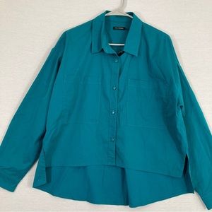 Stella Carakasi Teal Boxy Minimalist High Low Button Down L/XL